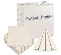 100 Pack Cocktail Napkins 3-Ply Scalloped Edged Wedding Napkins Folded 5 x 5 Inches Dessert Napkins, Disposable Napkins for Dinner Birthday Party Bridal Anniversary Baby Shower Reception (Milky-White)