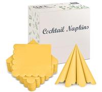 100 Pack Cocktail Napkins, 3-Ply Scalloped Edged Wedding Napkins Folded 5 x 5 Inches Dessert Napkins, Disposable Napkins for Dinner Birthday Party Bridal Anniversary Baby Shower Reception (Yellow)