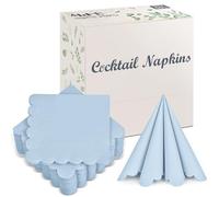 100 Pack Cocktail Napkins, 3-Ply Scalloped Edged Wedding Napkins Folded 5 x 5 Inches Dessert Napkins, Disposable Napkins for Dinner Birthday Party Bridal Anniversary Baby Shower Reception (Light Blue)