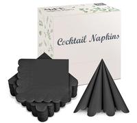 100 Pack Cocktail Napkins, 3-Ply Scalloped Edged Wedding Napkins Folded 5 x 5 Inches Dessert Napkins, Disposable Napkins for Dinner Birthday Party Bridal Anniversary Baby Shower Reception (Black)