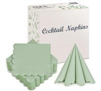 100 Pack Cocktail Napkins, 3-Ply Scalloped Edged Wedding Napkins Folded 5 x 5 Inches Dessert Napkins, Disposable Napkins for Dinner Birthday Party Bridal Anniversary Baby Shower Reception (Sage Green)