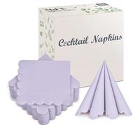100 Pack Cocktail Napkins, 3-Ply Scalloped Edged Wedding Napkins Folded 5 x 5 Inches Dessert Napkins, Disposable Napkins for Dinner Birthday Party Bridal Anniversary Baby Shower Reception (Purple)
