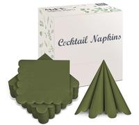 100 Pack Cocktail Napkins, 3-Ply Scalloped Edged Wedding Napkins Folded 5 x 5 Inches Dessert Napkins, Disposable Napkins for Dinner Birthday Party Bridal Anniversary Baby Shower Reception (Green)