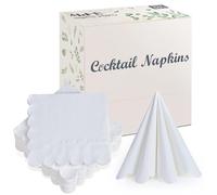 100 Pack Cocktail Napkins, 3-Ply Scalloped Edged Wedding Napkins Folded 5 x 5 Inches Dessert Napkins, Disposable Napkins for Dinner Birthday Party Bridal Anniversary Baby Shower Reception (White)