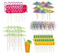100 Pack Cocktail Umbrellas for Drinks - Assorted Tropical Party Drink Decorations, Fun Cocktail Accessories for Summer Beverages, Poolside Bar & Hawaiian Themed Events