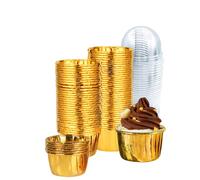 100 Pack Cupcake Liners with Lids 3.5 Oz Foil Baking Cups Disposable Mini Cupcake Liner Muffin Liners Cupcake Wrappers Holders for Party Wedding Birthday Valentine,Gold