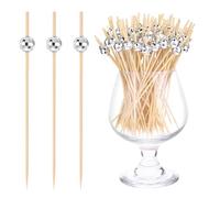 100 Pack Disco Ball Cocktail Picks Disco Ball Toothpicks 4.7 Inch Fancy Toothpicks Silver Disco Ball Decorations Wooden Cocktail Sticks Skewers for Appetizers Drinks Food