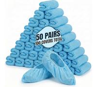 100 Pack Disposable Shoe Covers (50 Pairs) - Blue Non-Slip Booties for Real Estate & Construction - Fluid Resistant Spunbond Polypropylene, Latex-Free, Non-Skid Sole Traction