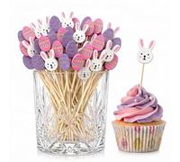 100 Pack Easter Bamboo Skewers - 4.7 Inch Cocktail Picks for Appetizers, Bunny Rabbit & Colorful Egg Decorative Toothpicks for Spring Party, Cupcake Toppers, Charcuterie Board