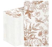 100 Pack Fall Disposable Paper Napkins Elegant Gold Flower Bird & Japanese Branch Leaf Guest Napkins, Autumn Hand Towels for Wedding Birthday Party Kitchen Bathroom Dinner Table Decorations