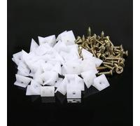 100 Pack Furniture Wedges with Screws for Drawer Bottom Sagging Repair, White Plastic Shelf Stabilizers and Corner Brackets for Cabinet Back Panel Fixing