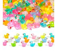 100 Pack Glow in the Dark Mini Resin Ducks - 10 Colours Cute Light Up Tiny Duck for Aquarium, Fairy Garden, Dollhouse Landscape