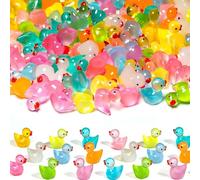 100 Pack Glow in the Dark Mini Resin Ducks - 10 Colours Cute Light Up Tiny Duck for Fish Tank Decorations, Aquarium, Fairy Garden, Dollhouse Landscape