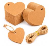 100 Pack Heart Shaped Brown Kraft Paper Gift Tags, Thick 300GSM Blank Labels with 20m Jute String, Rustic Favour Tags for Wedding, Birthday, Christmas & DIY Crafts