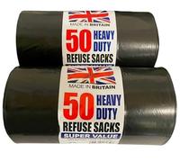 100 Pack Heavy Duty Black Refuse Sacks Extra Thick 100L Bin Liners British Made Strong Large Rubbish Bags for Home and Garage