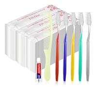 100 Pack Hotel Toothbrush and Toothpaste Set, Individually Wrapped Travel Toothbrush Bulk with Comb, Disposable Manual Toothbrush Set for Homeless Care (5 Colours)