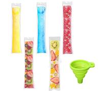 100 Pack Ice Popsicle Moulds Bags, Disposable DIY Zip-Top Freezer Tube Ice Pop Pouches for Gogurt, Ice Candy or Freeze Pops, BPA Come with Funnel