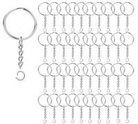 100 Pack Key Ring with Chain and Open Jump,1 inch Split Round Keychain Rings Bulk for Craft Making Jewelry