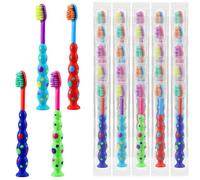 100 Pack Kids Toothbrush Bulk Soft bristles Toddler Lovely Toothbrush with Covers Suction Cup Individually Wrapped Toothbrushes for Home School Daycare Camp (4 Colors)