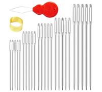 100 Pack Large Eye Hand Sewing Needles with Big Eye - 5 Assorted Sizes Sharp Stitching Needles for Adults Kids, Wool & Embroidery + Needle Threader & Thimble in Clear Tube