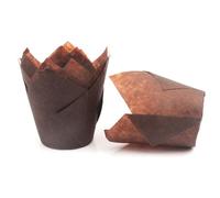 100 Pack Large Tulip Cupcake Liners Greaseproof Baking Cups Natural Parchment Paper Muffin Liners Jumbo Cupcake Wrappers for Bakery Party Wedding and Kitchen Baking (Brown)