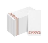 100 Pack Linen Feel Disposable White Napkins with Rose Gold Trim,Bathroom Paper Serviettes Napkins,Soft and Absorbent Airlaid Napkin for Parties, Weddings, Dinners Events,42x30cm