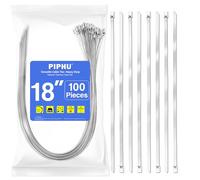 100 Pack Metal Zip Ties 18 Inch 4.6mm UV Resistant Stainless Steel Metal Cable Ties 304 Heavy Duty Zip Ties Wide Load Capacity 270 lbs Suitable for Exhaust Wrapping Fence Outdoor Canopy