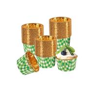 100 Pack Mini Cake Baking Cups 3.5oz/125ml Foil Cupcake Containers Cupcake Liners Disposable Dessert Cups Pudding Cups Muffin Cups,for Bakery Wedding Birthday Party (Green)