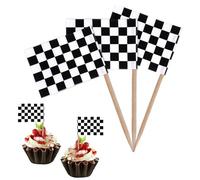 100 Pack Mini Checkered Flags Race Car Cupcake Toppers Small Checkered Flags on Sticks Black and White Checker Racing Flag Toothpick for Monster Truck Party Bar Cocktail Fruit Food Decorations