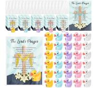 100 Pack Mini Jesus Resin Ducks Jesus Loves You Little Miniature Figures Bulk Christian Cross Prayer Cards Organza Bags Religious Duckies Party Favors for Church Sunday Reward