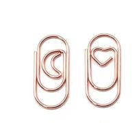 100 Pack Mini Paper Clips Include 50Rose Gold Little Moon Paper Clips & 50Rose Gold Little Love Clips，for Home, School, Office Supplies，Factory