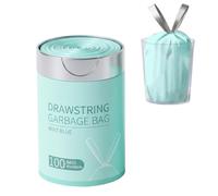 100 Pack Mint Blue Drawstring Bin Liners 10-15 Litre, Heavy Duty Small Rubbish Bags 20μm Thick, Easy-Tear Kitchen Caddy Bags for Bathroom, Office, Bedroom & Desk Bins, 45 x 50 cm
