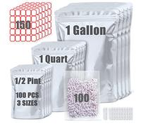 100 Pack Mylar Bags for Food Storage with 100x300cc Oxygen Absorbers - 10.5 Mil 10"x14", 9Mil 6"x9", 9Mil 4.3"x6.3" - Resealable Bags for Packaging Products & Ziplock Food Grade Bags for Storage