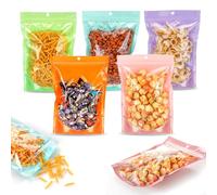 100 Pack Mylar Bags for Food Storage with Window,4.7x7.9 Inch Resealable Valentine Treat Bags for Small Susiness,Smell Proof Ziplock Bag Various Sizes,Stand Up Pouches for Coffee,Snack (Orange)
