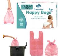 100 Pack Nappy Fragranced Bags - Tie Handle Baby Nappy Changing Disposable Bags | Scented Bin Adult Waste Sacks | Scented For Dog Poo