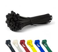 100 Pack of 200mm x 7.6mm Releasable Cable Ties Black Heavy Duty Reusable Strong Nylon Zip Tie