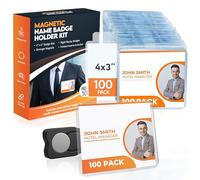 100 Pack of 4x3 Magnetic Name Badge Holders (White Printable Inserts Included) Customizable Magnetic Name Tags for Office, Conventions, School, and Events - Durable and Clear Plastic Name Tag Holder
