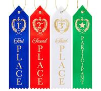 100-Pack of Award Ribbons, 1st, 2nd, 3rd Place, and Participant, 25 Count Each, 5 x 20 cm, 4 Colours