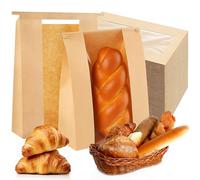 100 Pack Paper Bread Bags for Homemade Bread, Kraft Paper Sourdough Bread bags with Window, Brown Large Bakery Bread Bags with Tin Tie Tab Lock and Seal Stickers, 12.4 x 8.2 x 3.5 Inch