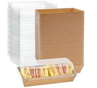 100 Pack Paper Charcuterie Boxes with Clear Lids, Cake Slice Sandwich Boxes Rectangle To Go Swiss Roll Cake Containers for Sushi Fruits Macaron Cookies Dessert Bakery