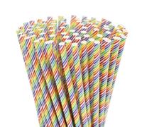 100 Pack Paper Straws Assorted Biodegradable Rainbow Stripes Disposable Drinking Straws, for Wedding Party, Restaurant, Juice, Coffee Cold Drinks, Durable Paper Drinking Straws