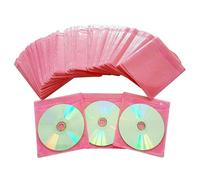 100 Pack Premium CD DVD Sleeves,Thick Non-Woven Material Double-Sided Refill Plastic Sleeve for CD and DVD Storage Binders Disc Case (Pink)