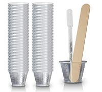 100 Pack - RE-GEN 30ml/1oz Clear RE-USABLE Plastic Graduated Measuring Cup Mixing Transfer Kit + 100 Wood Spatulas + 100 Transfer Pipettes | Ideal for transferring and Mixing Paint, Oils, Liquids