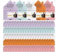 100-Pack Real Estate Agent Cards Kit-House-Shaped Cards (5x7”) Business Card Slot-5 Colors-Open House Marketing Supplies for Realtors, Home Sellers, Buyers & New Real Estate Agent Introduction cards