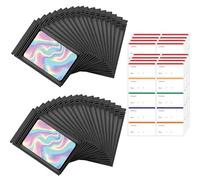 100 Pack Resealable Mylar Bags,Small Holographic Bags with 80 Pcs Label Stickers,Foil Bag,Weed bags for Snacks,Jewelry, Eyelash, Small Business (Black, 2.95 * 4.72inch)