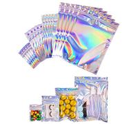 100 Pack Resealable Smell Proof Mylar Bags - Holographic 8 x 10 Inch Ziplock Pouch for Food Storage, Cookies, Jewelry Packaging