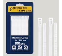 100 Pack Reusable Cable Ties 200mm White Heavy Duty Strong Nylon Large Zip Ties Releasable Plastic Thick Tie Wraps (White 200 x 3.6 mm)