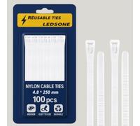 100 Pack Reusable Cable Ties 250mm White Heavy Duty Strong Nylon Large Zip Ties Releasable Plastic Thick Tie Wraps (White 250 x 4.8 mm)