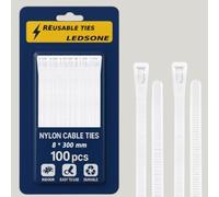 100 Pack Reusable Cable Ties 300mm White Heavy Duty Strong Nylon Large Zip Ties Releasable Plastic Thick Tie Wraps (White 300 x 8 mm)