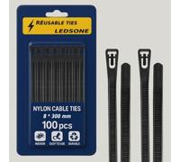 100 Pack Reusable Cable Ties Black 300mm Heavy Duty Strong Nylon Large Zip Ties Releasable Plastic Thick Tie Wraps (Black 300 x 8 mm)